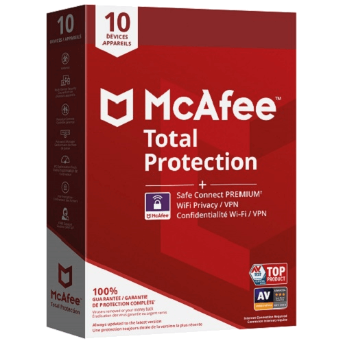 McAfee Total Protection with Safe Connect VPN - 1-Year / 10-Devices McAfee Total Protection with Safe Connect VPN - 1-Year / 10-Devices