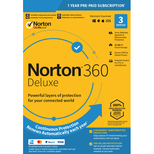 Norton 360 Deluxe - 1-Year / 3-Device - UK/Europe Norton 360 Deluxe - 1-Year / 3-Device - UK/Europe