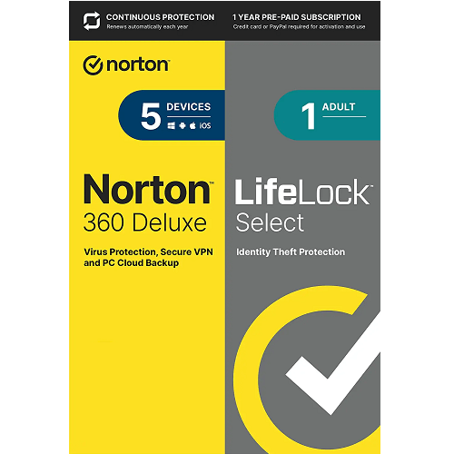 Norton 360 Deluxe with LifeLock Select - 1-Year / 5-Device - USA Norton 360 Deluxe with LifeLock Select - 1-Year / 5-Device - USA